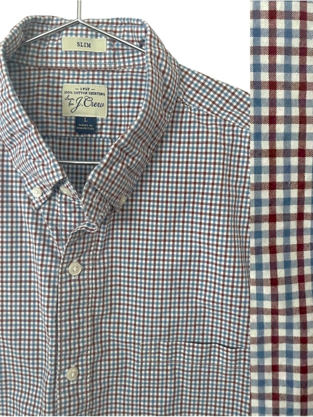 J Crew Men’s Plaid Slim Fit Button Down Shirt Cotton Large Blue Burgundy Casual